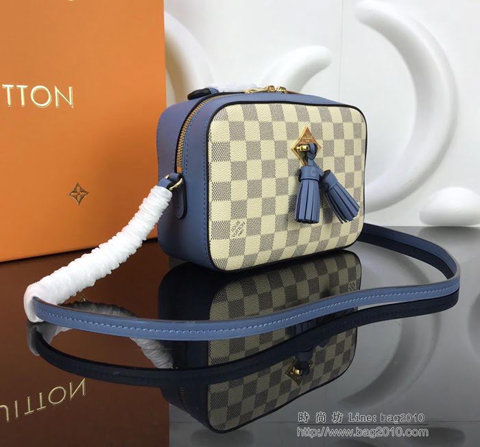 路易威登LV女包 頂級原單 N40154 N40155 Saintonge手袋 Damier Azur帆布 彩色皮革飾邊 可手提 可肩背 斜挎   ydh2696